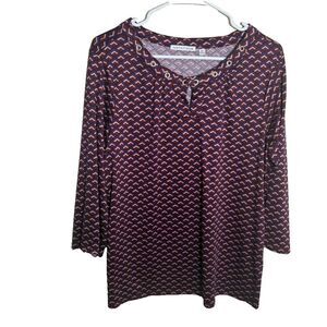 Notations Blouse Women's XL Keyhole Printed 3/4 Sleeve Career Shirt Top
